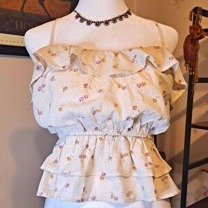 Aubrey Line and Dot Floral Print Tank Top Size Small NWT